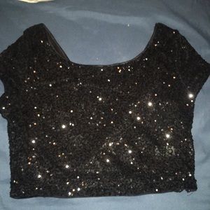 Black  sequined crop top from express